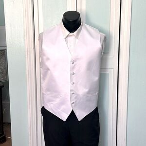 Classic White Luxury Satin Closed Back Vest Wedding Prom Men’s L Large Tall Long